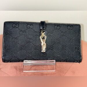 Gucci EUC Vintage Black Jackie Cloth with Gold Piston Lock Continental Wallet